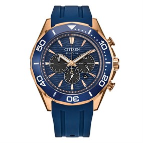 Citizen CA4733-00L Endeavor Ceramic Bezel Rose Tone Blue Dial Blue Strap Watch - W38474