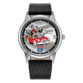 FE7110-09W Citizen Disney Mickey Eco-Drive Black Leather Strap Watch - W38530