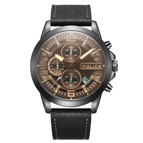 Police Flow Chronograph Black Leather Strap Watch - W44120