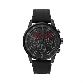 HUGO 1530149 Seek Multi Dial Black Leather Strap Watch - W45257