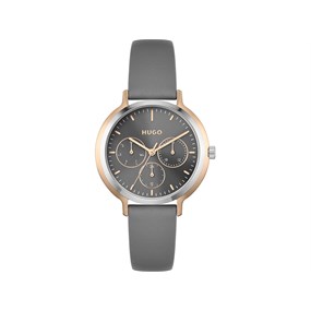 HUGO 1540109 Edgy Two Tone Grey Leather Strap Watch - W45343