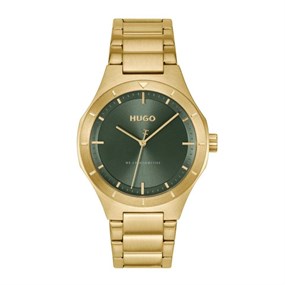 HUGO 1530449 Lit Gold Tone Green Dial Bracelet Watch - W45454