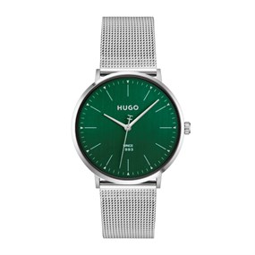 HUGO 1530472 Style Stainless Steel Green Dial Mesh Bracelet Watch - W45472