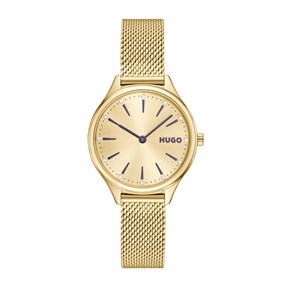 HUGO 1540188 Glossy Gold Tone Mesh Bracelet Watch - W45477