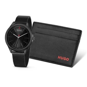HUGO 1570201 Smash Black IP Mesh Watch And Wallet Set - W45478