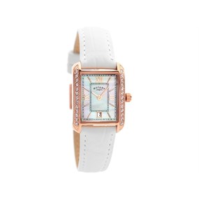 Rotary LS02652/41 Rose Gold Plated White Leather Strap Watch - W6315