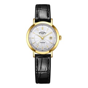 Rotary LS05423/70 Windsor Gold Plated Black Strap Watch - W64134