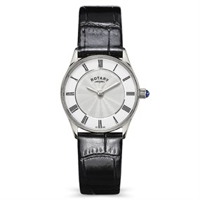 Rotary RLS10045/01 Heritage Stainless Steel Silver Dial Blk Leather Strap Watch - W64224