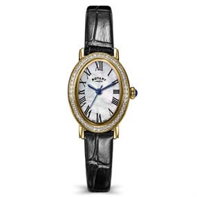 RLS10074/41 Rotary Heritage Astoria Oval Stone Set Black Leather Strap Watch - W64262