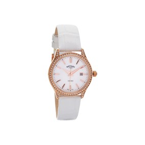 Rotary LS05096/41 Oxford Rose Gold Plated White Leather Strap Watch - W6495