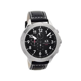 Armani Exchange AX1754 Stainless Steel Chronograph Black Leather Strap Watch - W6506