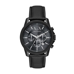 Armani Exchange AX1724 Black IP Chronograph Leather Strap Watch - W65345