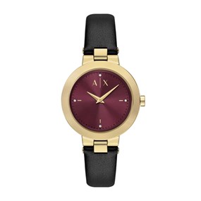 Armani Exchange AX5178 Gold Tone Black Leather Strap Watch - W65521