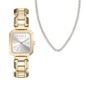 Armani Exchange AX7186SET Gold Tone Watch And Crystal Necklace Set - W65567