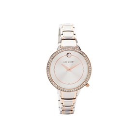 Accurist 8341 Stainless Steel Rose Gold Plated Dancing Crystal Bracelet Watch - W72114