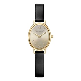 BERING 11020-433 Gold Tone Black Leather Strap Watch - W74267