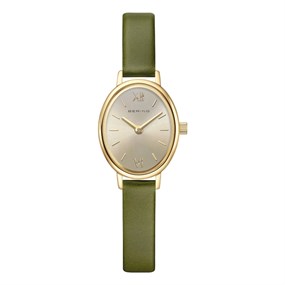 BERING 11020-833 Gold Tone Green Leather Strap Watch - W74268