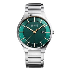 BERING 15239-778 Titanium Slim Solar Green Dial Bracelet Watch - W74276