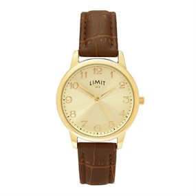 Limit 50060 Gold Tone Brown Strap Watch - W77253