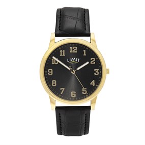 Limit 50064 Gold Tone Black Strap Watch - W77257