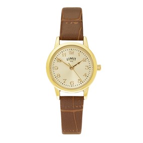 Limit 60271 Gold Tone Brown Strap Watch - W77259