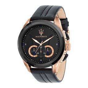 Maserati R8871612025 Traguardo Black Leather Strap Watch - W81145