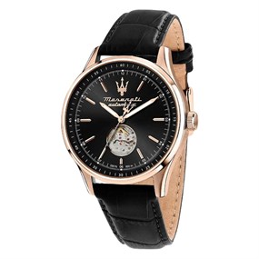 Maserati R8821124001 Sorpasso Automatic Black Leather Strap Watch - W81276