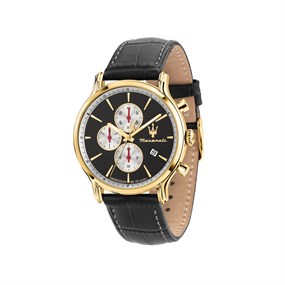 Maserati R8871618020 Epoca Slim Chronograph Gold Tone Black Strap Watch - W81344