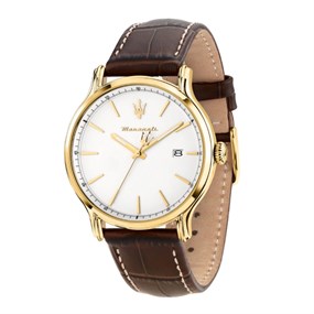 Maserati R8851118018 Epoca Slim Gold Tone Brown Leather Strap Watch - W81346