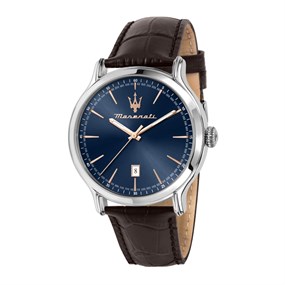 Maserati R8851118016 Epoca Stainless Steel Blue Dial Brown Leather Strap Watch - W81353