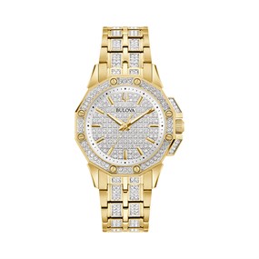 Bulova Crystal 98L302 Octava Gold Tone Bracelet Watch - W83195