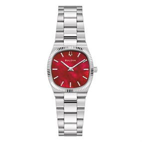 96L354 Bulova Super Seville Mini White Metal Red Dial Bracelet Watch - W83247