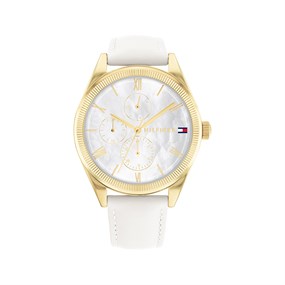 Tommy Hilfiger 1782594 Gold Plated White Leather Strap Watch - W95304