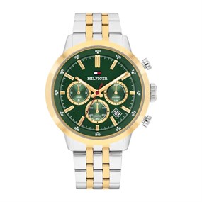 Tommy Hilfiger 1710754 Dual Time Two Tone Green Dial Bracelet Watch - W95448