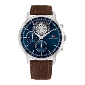 Tommy Hilfiger 1710629  Stainless Steel Blue Dial Brown Leather Strap Watch - W95450