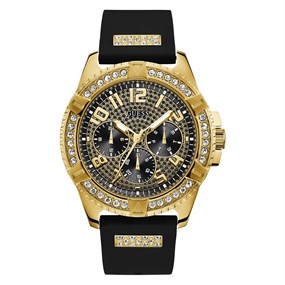 GUESS W1132G1 Frontier Crystal Set Black Silicon Strap Watch - W96180