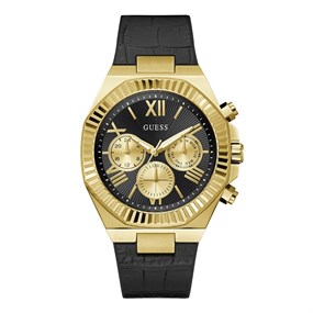 GUESS GW0791G3 Equity Gold Tone Black Silicone Strap Watch - W96402