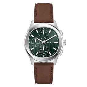Guess GW1049G1 Brown Strap Green Dial Silver Tone Case Watch - W96431