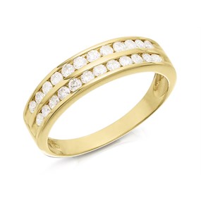 9ct Gold Diamond Two Row Band Ring - 1/2ct - X10377
