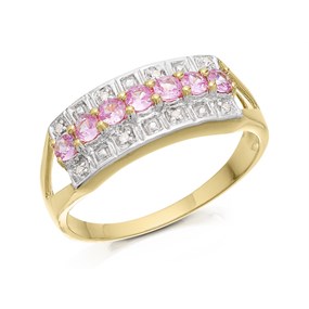 9ct Gold Pink Sapphire And Diamond Band Ring - X10520