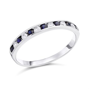 9ct White Gold Sapphire And Diamond Half Eternity Ring - 35pts - X10601