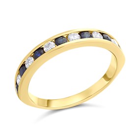 9ct Gold Sapphire And Diamond Half Eternity Ring - 70pts - X10604