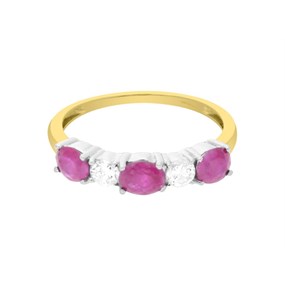9ct Yellow Gold Ruby And Diamond 5 Stone Ring - 33pts - X10632