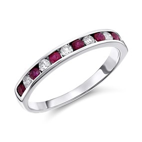 9ct White Gold Ruby And Diamond Half Eternity Ring - 35pts - X10674