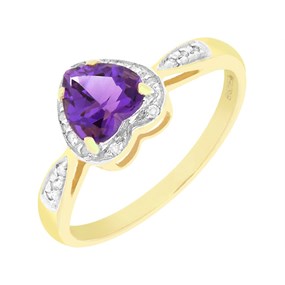 9ct Gold Amethyst And Diamond Heart Cluster Ring - X10747