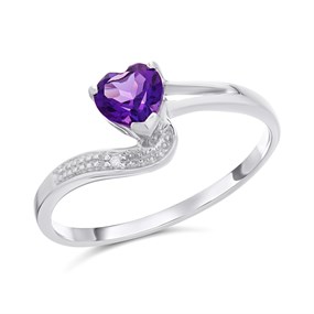 9ct White Gold Heart Amethyst And Diamond Ring - X10754