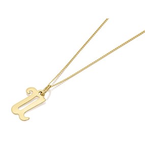 9ct Gold Orate Script Initial U Pendant And Chain - X50435