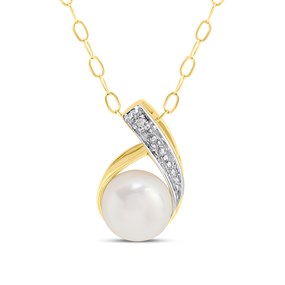 9ct Yellow Gold Necklace with Pearl pendant - X50486