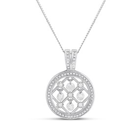 White gold 18in curb chain with a dancing diamond circular pendant. - X50516