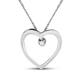 9ct White Gold Diamond Heart Pendant And Chain - X50592